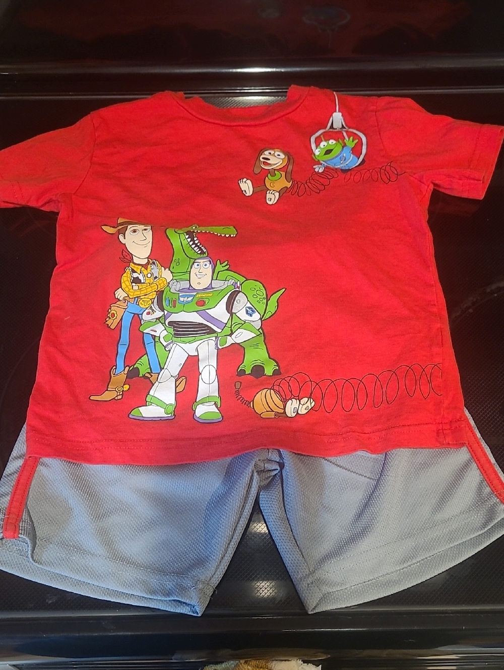 Toy Story Red Kids Tee with Matching Grey With Red Stripe Shorts Set